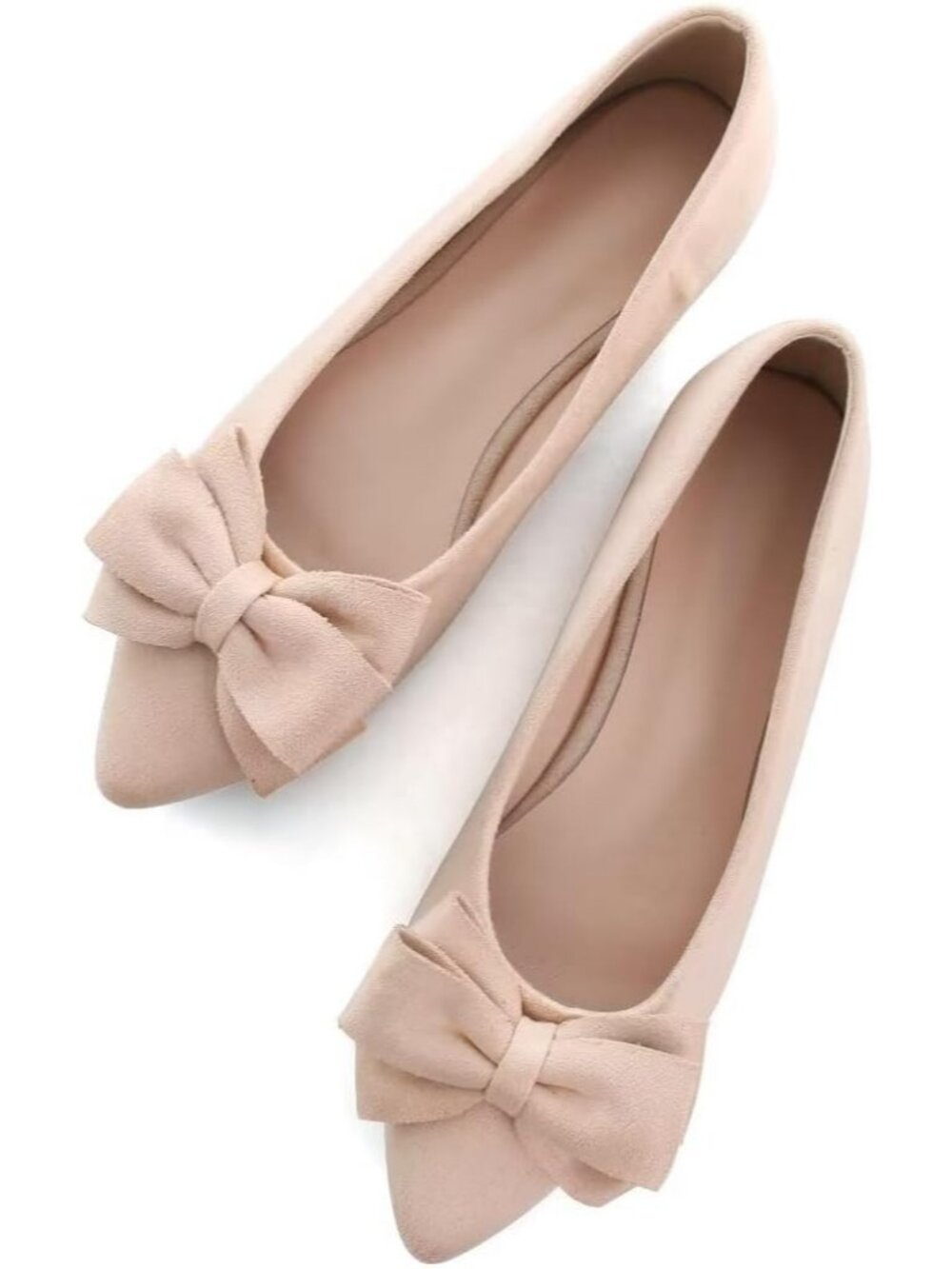 Women's H Apricot Suede Fashion Bowknot Flats Comfort Pointed Toe Dressy Shoes